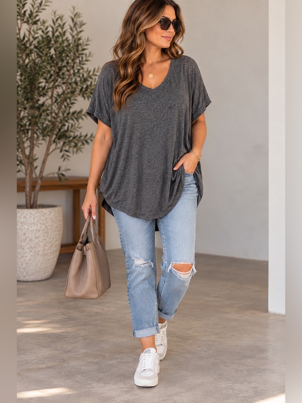 Torrid Super Soft Charcoal Gray V Neck Oversized Top Size 2 2X